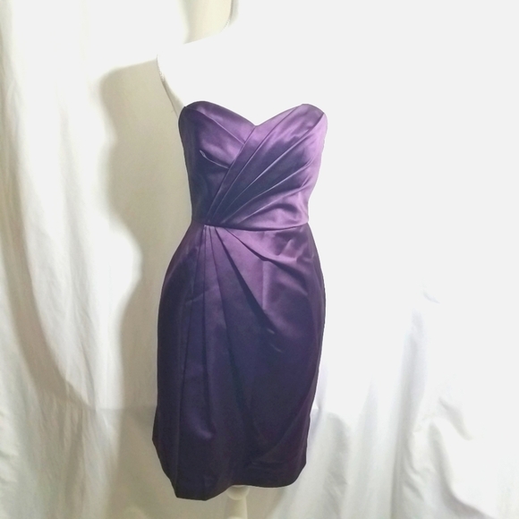 David's Bridal Purple Short Satin Strapless Dress 6 - Picture 1 of 16